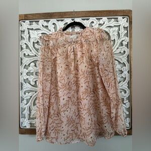 NWOT LOFT Cream and Pink Ruffled Long Sleeve Blouse